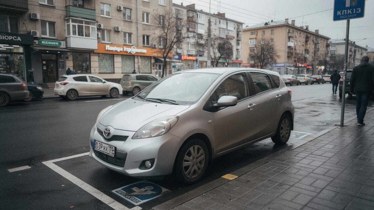 Compact rental car waiting at a pickup bay in central Kyiv